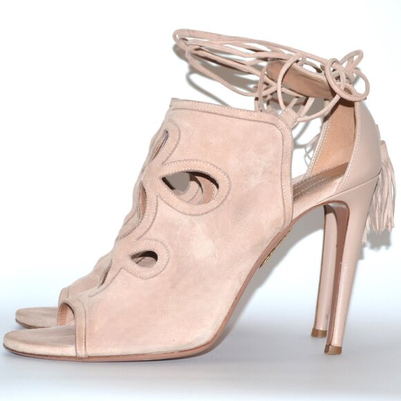 Aquazzura Nude Get Me Everywhere 105 Suede Sandal Heels SIZE 8 EU 38 - Picture 4 of 9